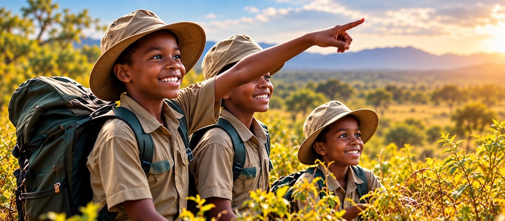 Children exploring the landscape near Zamani Academy